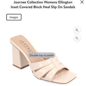 Journee Collection Nude Patent Block Heel Slip-On Sandals